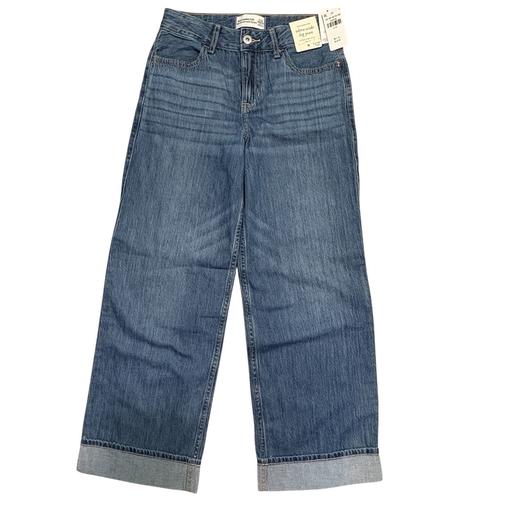 Abercrombie Kids Ultra Wide Leg Jean NWT 11/12 Blue High Rise Cuffed Denim
